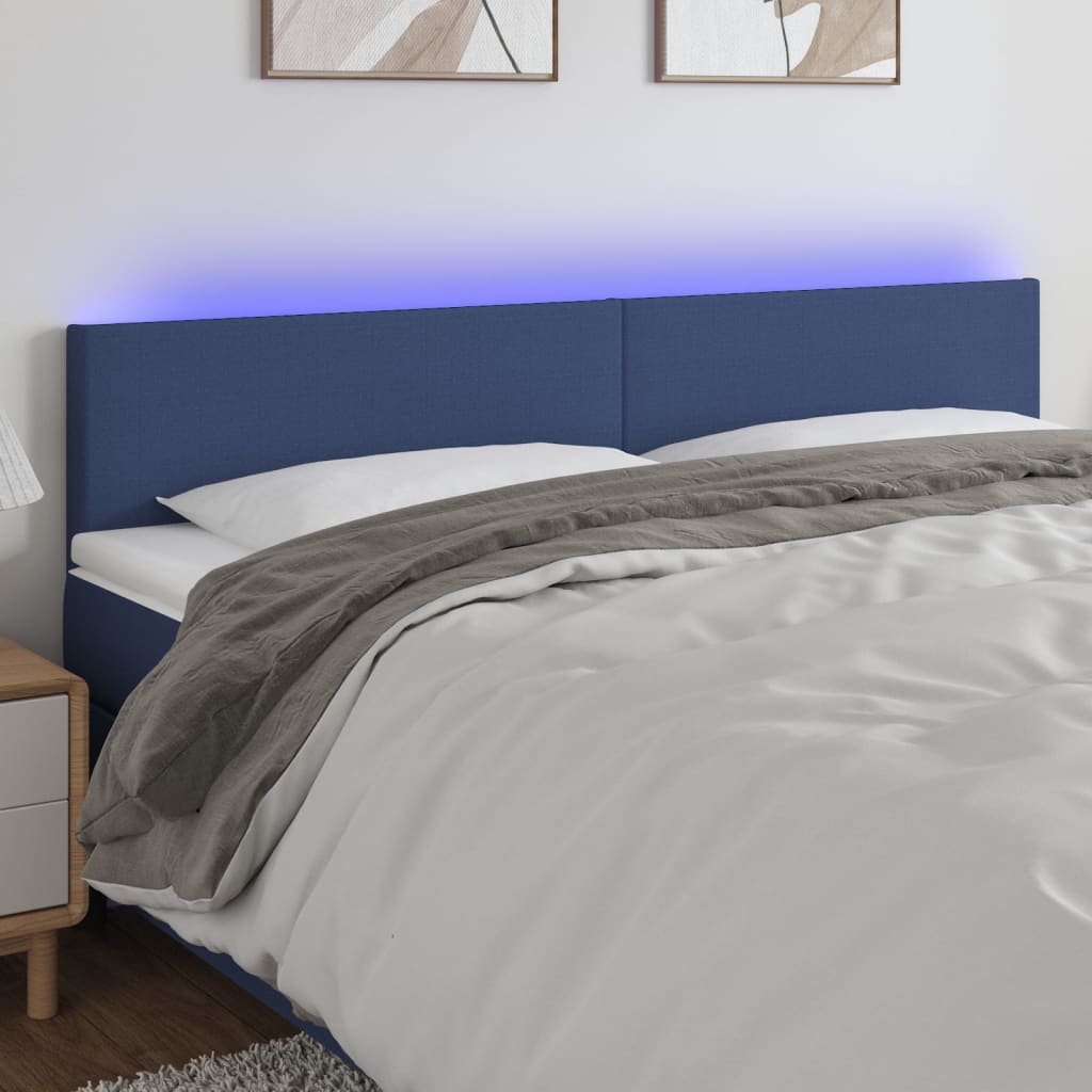 vidaXL Cabeceira de cama c/ luzes LED tecido 200x5x78/88 cm azul