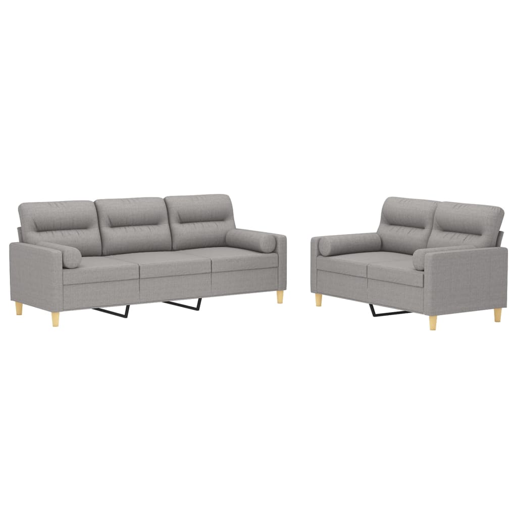 vidaXL 2 pcs conjunto de sofás c/ almofadões tecido cinza-claro