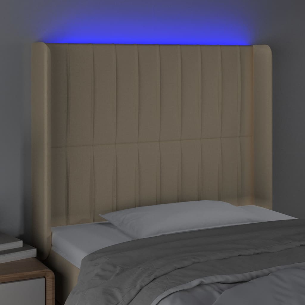 vidaXL Cabeceira cama c/ luzes LED tecido 103x16x118/128 cm cor creme