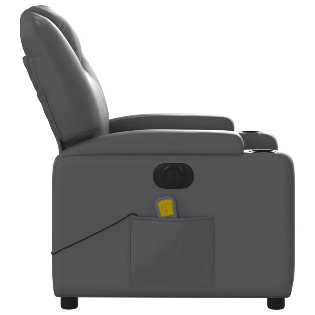 vidaXL Poltrona massagens reclinável elétrica couro artif. cinzento