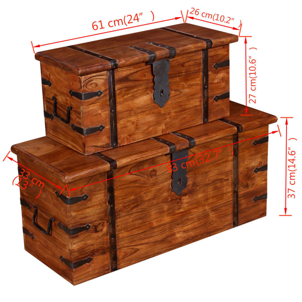 vidaXL Conjunto de arcas de arrumação 2 pcs madeira maciça