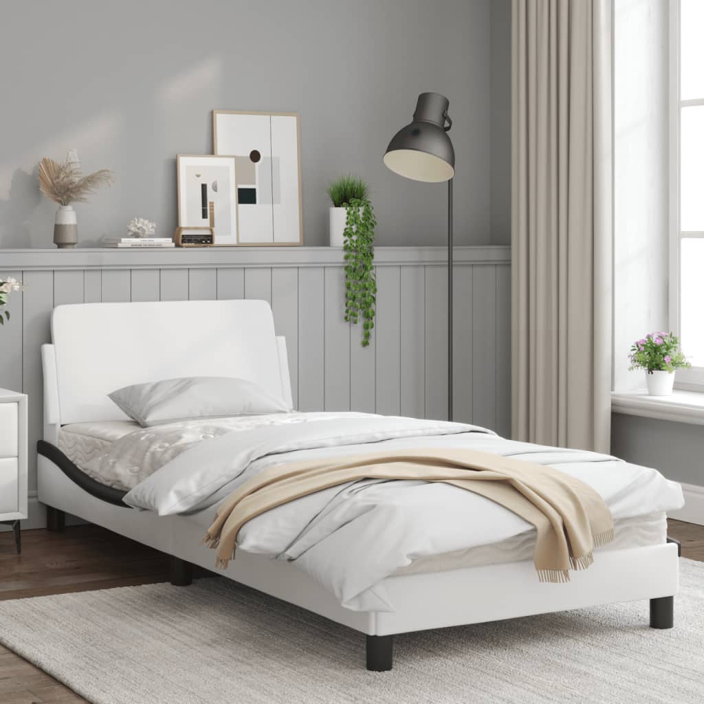 vidaXL Estrutura cama c/cabeceira couro artificial 80x200 branco/preto