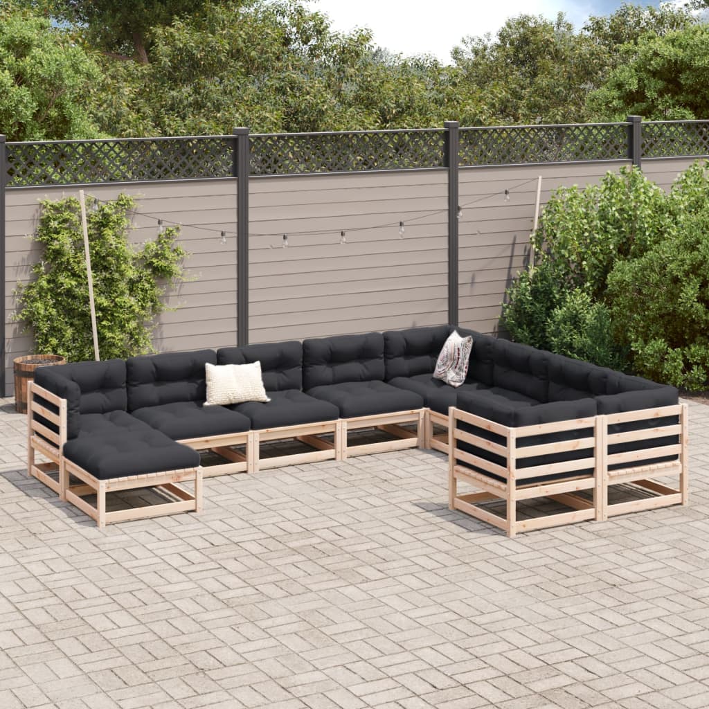 vidaXL 10 pcs conjunto sofás jardim c/ almofadões madeira pinho maciço