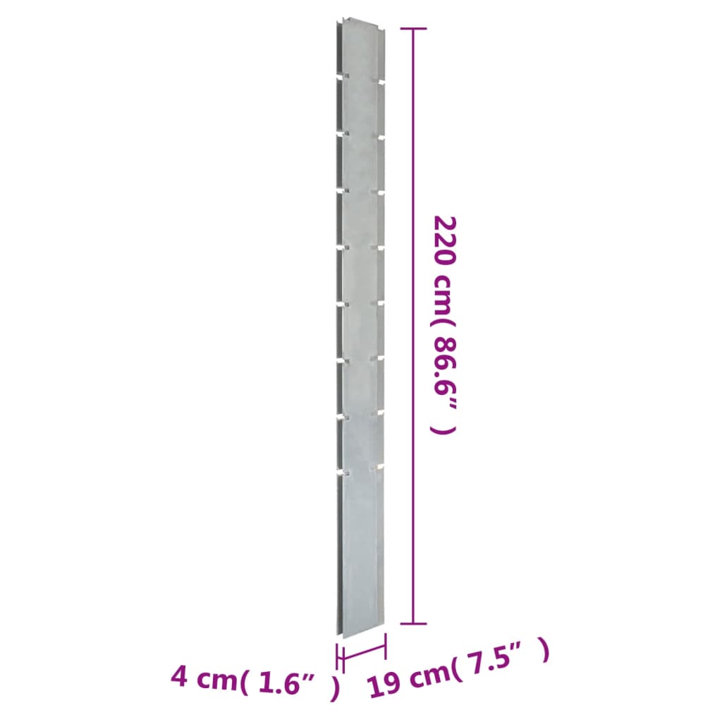 vidaXL Poste de vedação gabião 220 cm aço galvanizado prateado