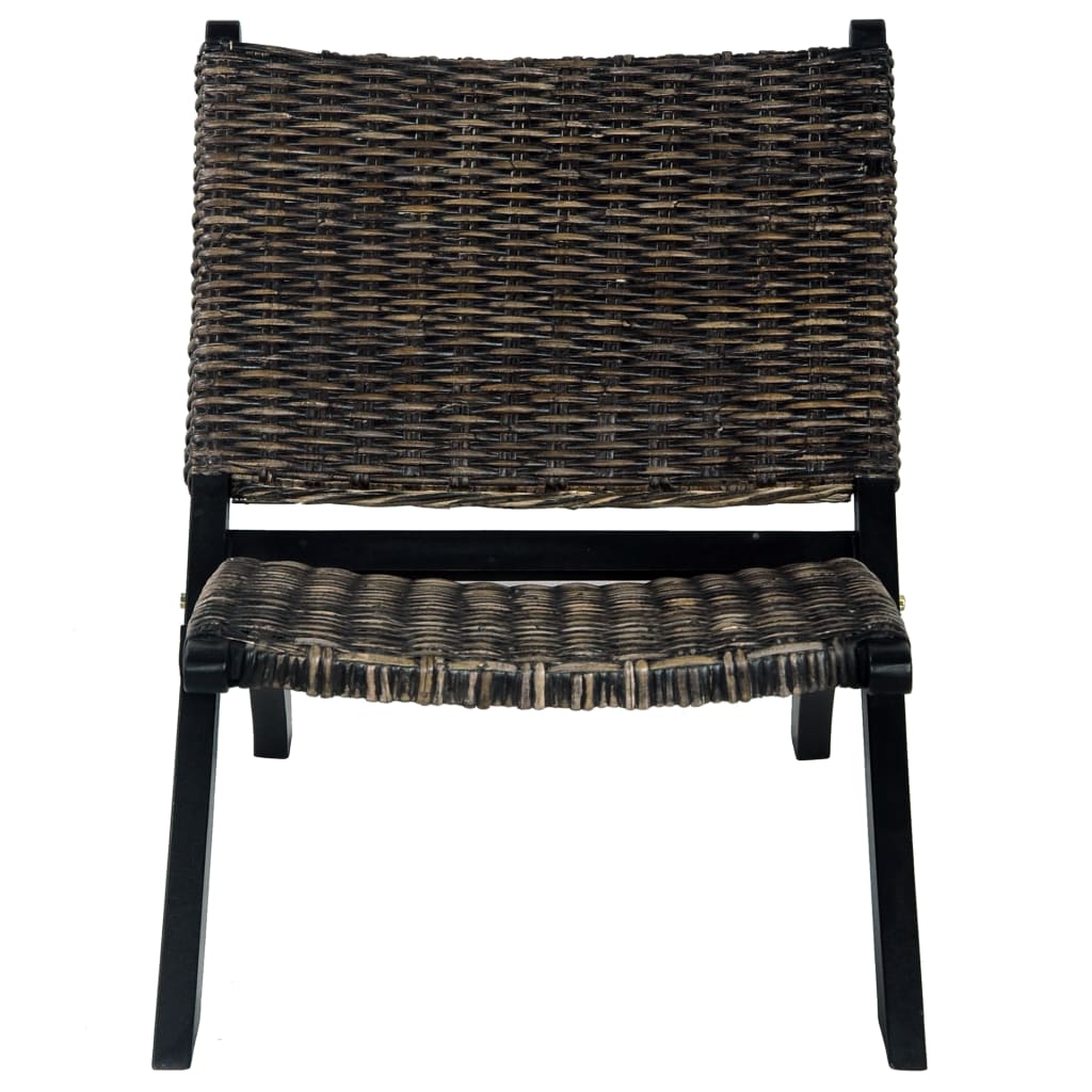 vidaXL Cadeira relaxante vime Kubu natural/madeira mogno maciça preto