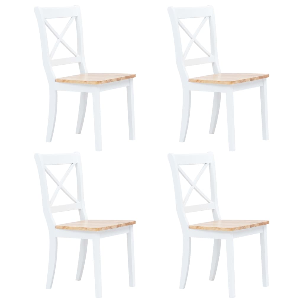 vidaXL Cadeiras de jantar 4pcs seringueira maciça branco/madeira clara