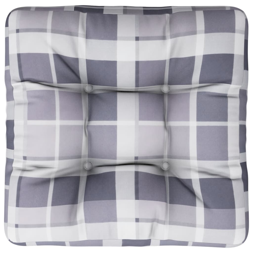 vidaXL Almofadão p/ sofá de paletes 60x60x12 cm tecido xadrez cinzento