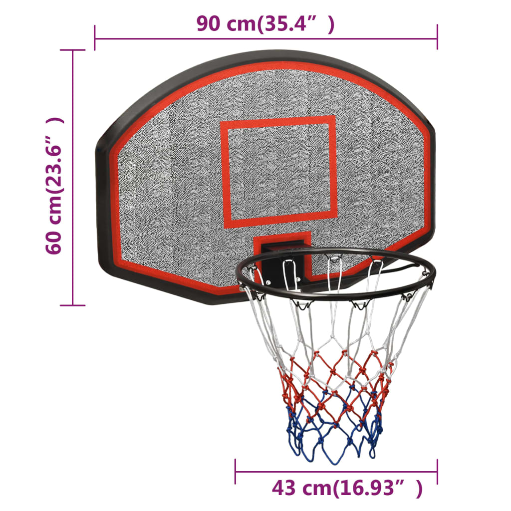 vidaXL Tabela de basquetebol 90x60x2 cm polietileno preto