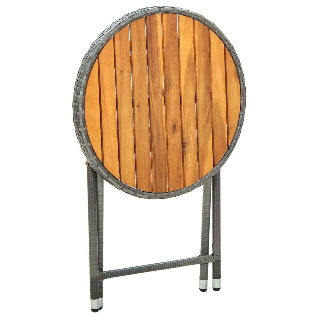 vidaXL Mesa de chá 60 cm vime PE e madeira de acácia maciça cinzento