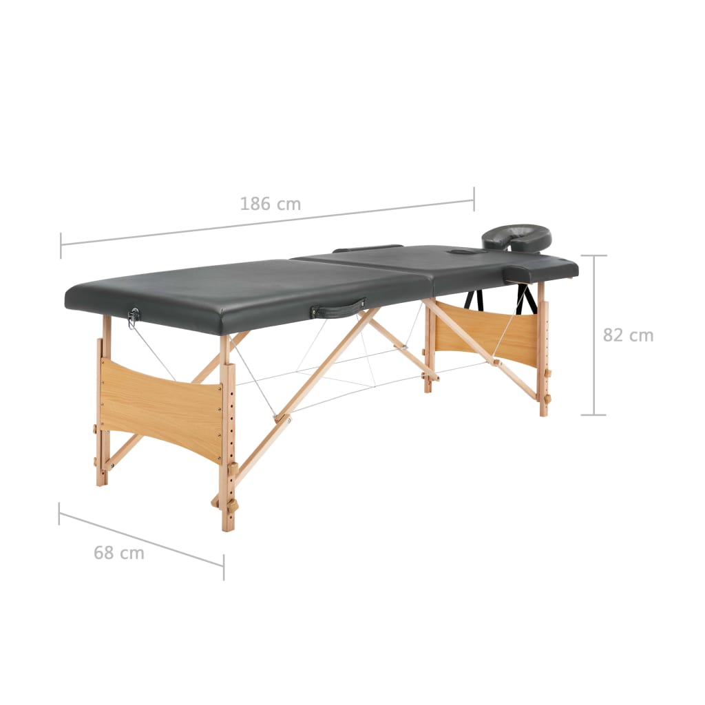 vidaXL Mesa massagens c/ 2 zonas estrutura madeira 186x68 cm antracite