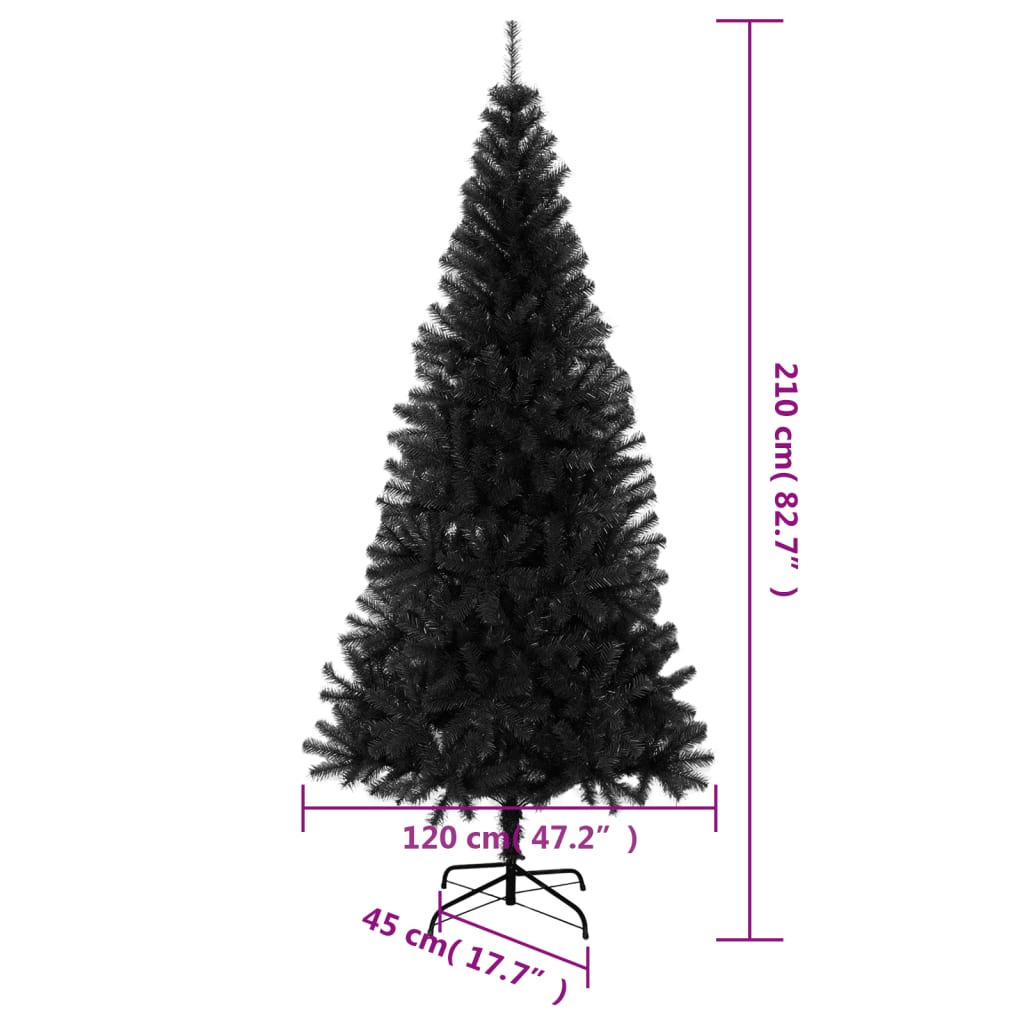 vidaXL Árvore de Natal artificial com suporte 210 cm PVC preto