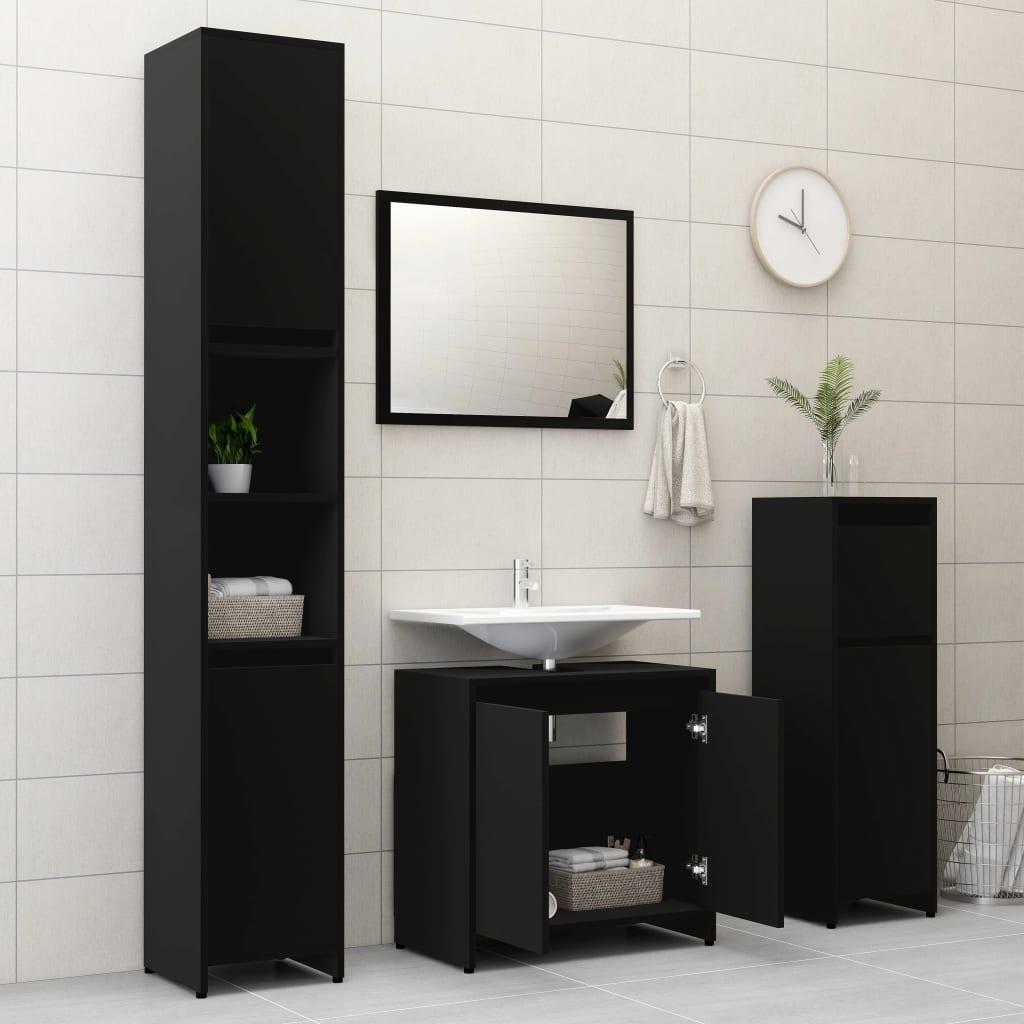 vidaXL 3 pcs conjunto de móveis de casa de banho contraplacado preto