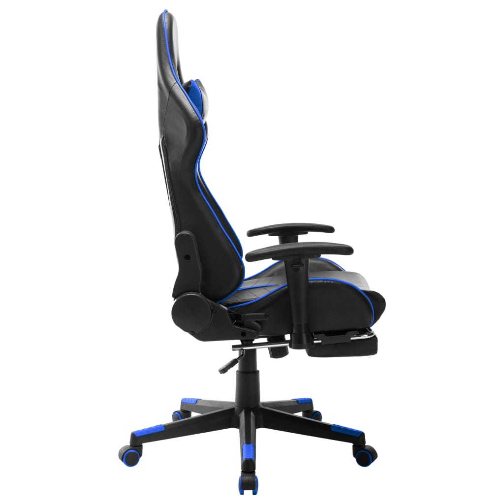 vidaXL Cadeira de gaming c/ apoio de pés couro artificial preto e azul