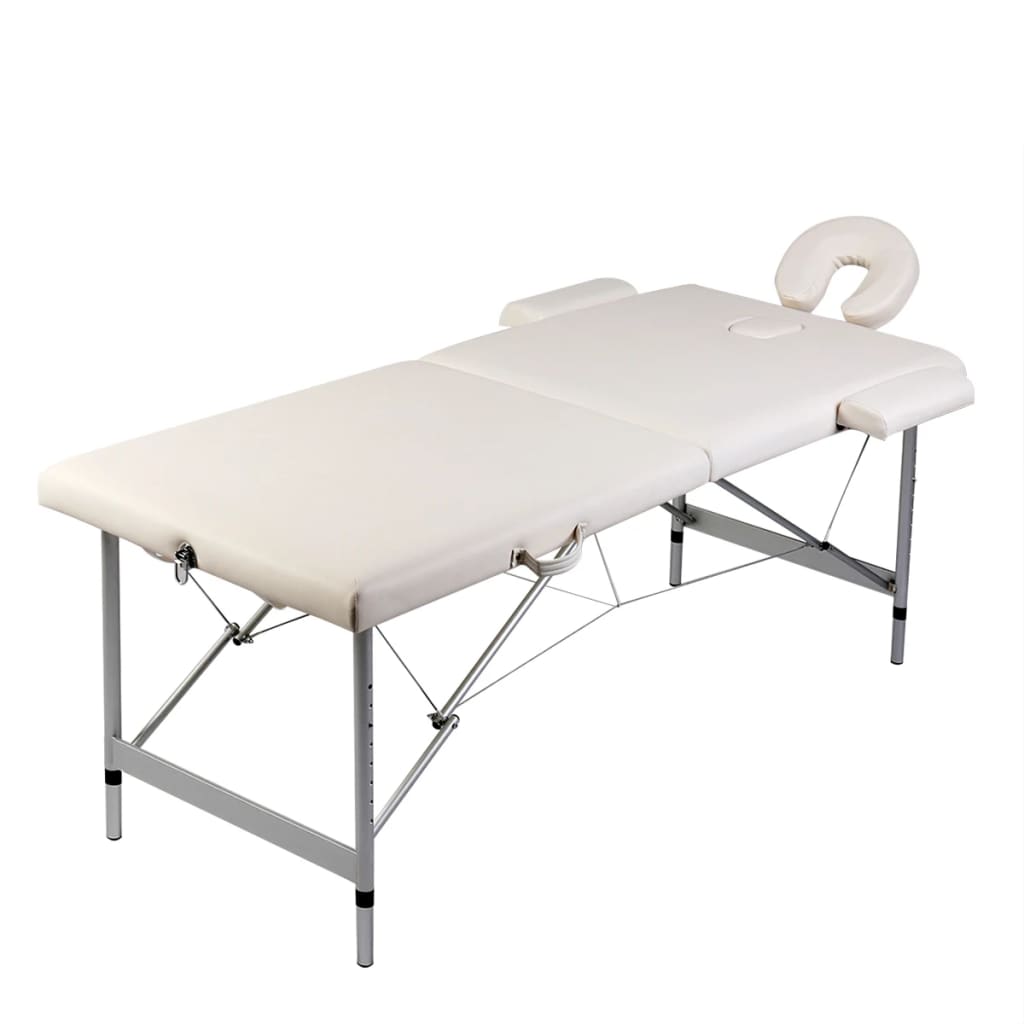 vidaXL Mesa massagens dobrável 2 zonas estrutura alumínio branco nata