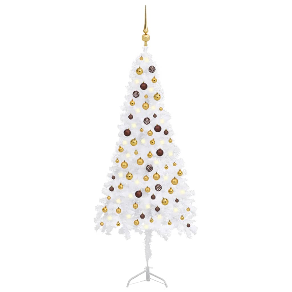 vidaXL Árvore Natal artif. canto c/ luzes LED/bolas 180 cm PVC branco