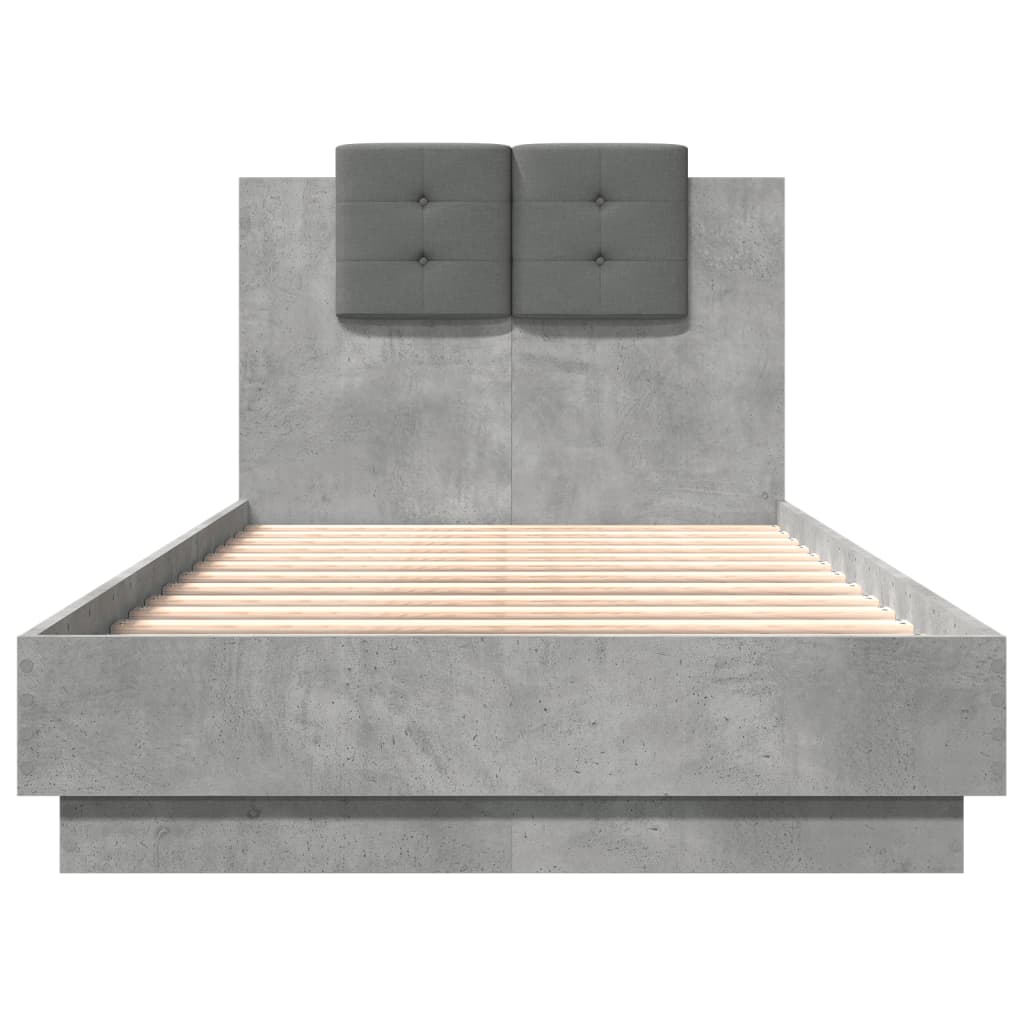 vidaXL Estrutura de cama c/ cabeceira/luzes LED 90x190cm cinza cimento