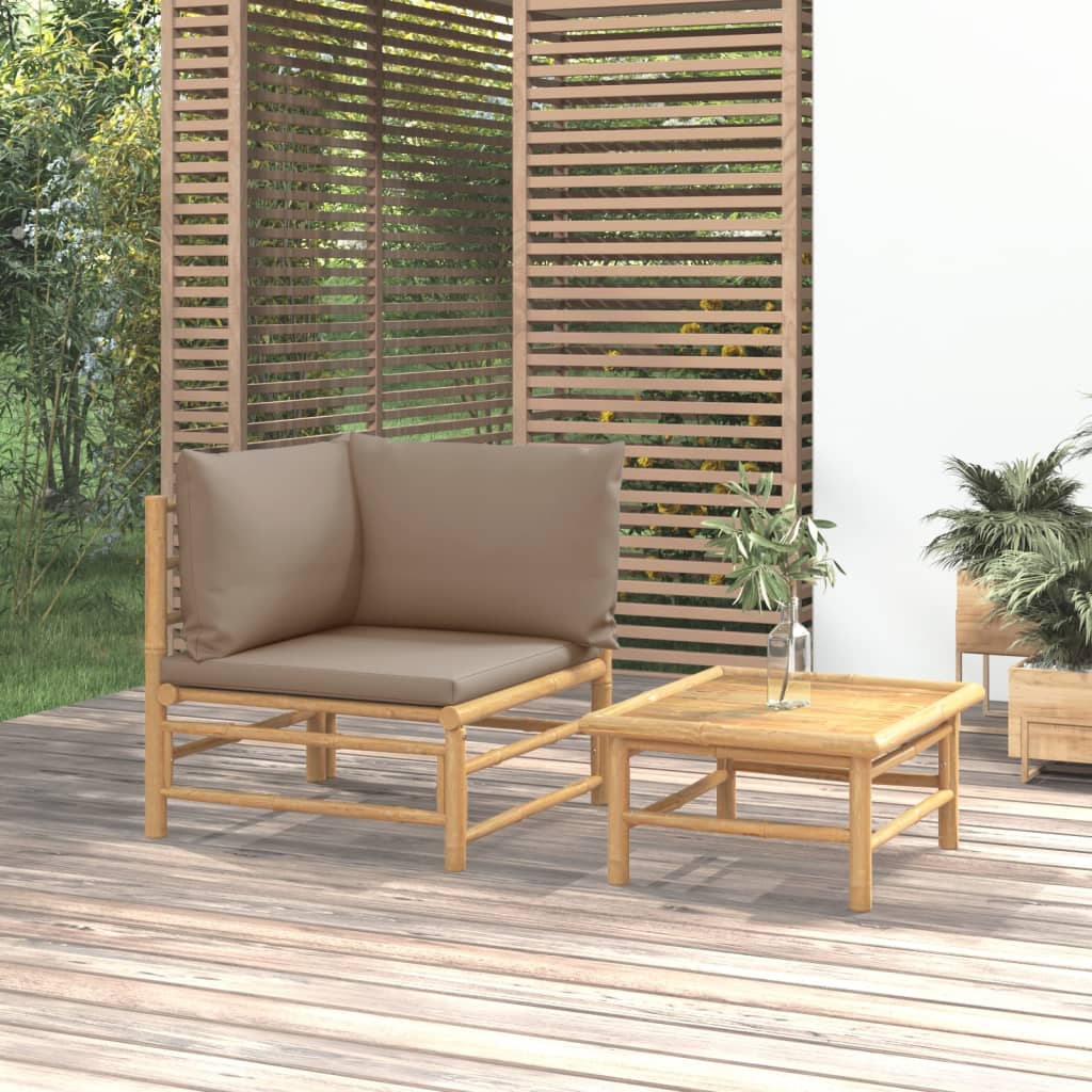 vidaXL 2 pcs conj. lounge jardim bambu almofadões cinzento-acastanhado