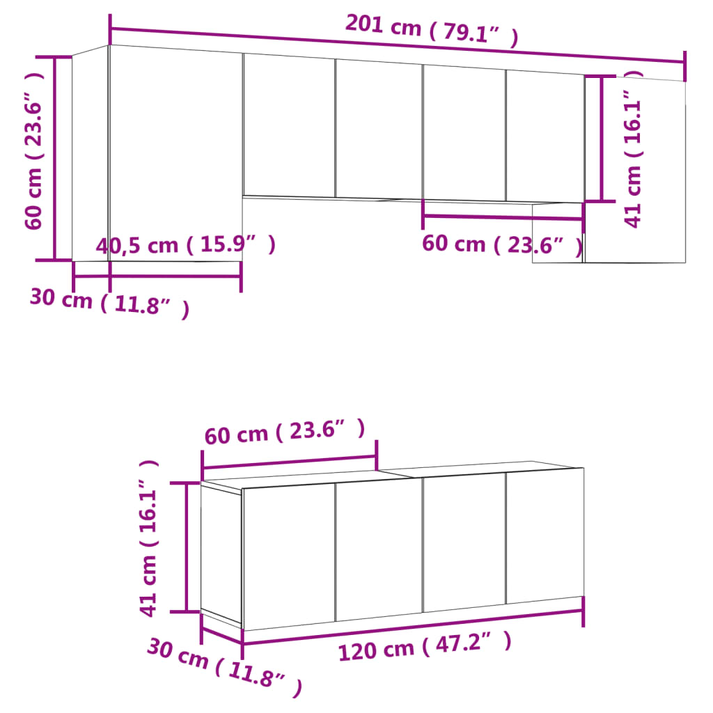 vidaXL 6 pcs móveis de parede p/ TV derivados de madeira branco