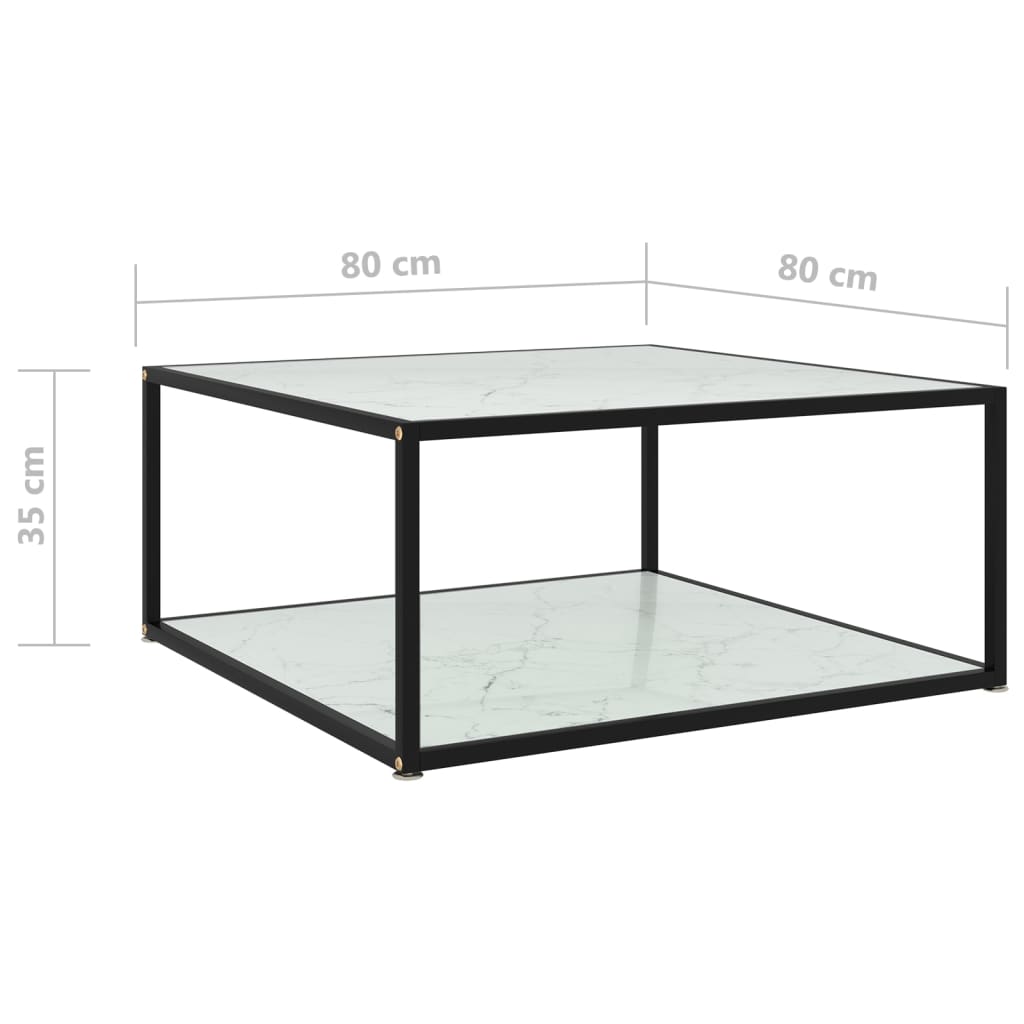 vidaXL Mesa de centro 80x80x35 cm vidro temperado branco