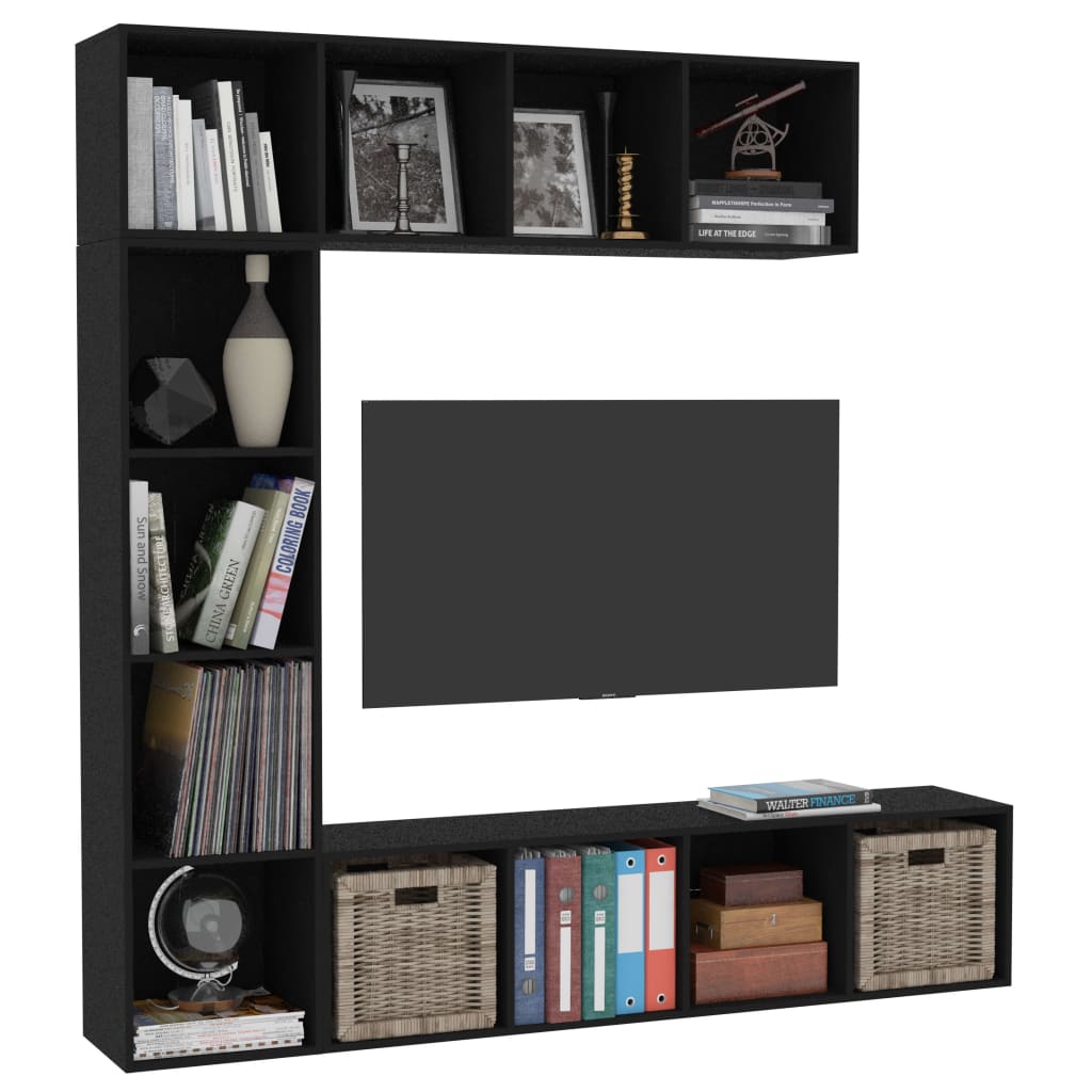 vidaXL 3 pcs conjunto armário de TV/estante 180x30x180 cm preto