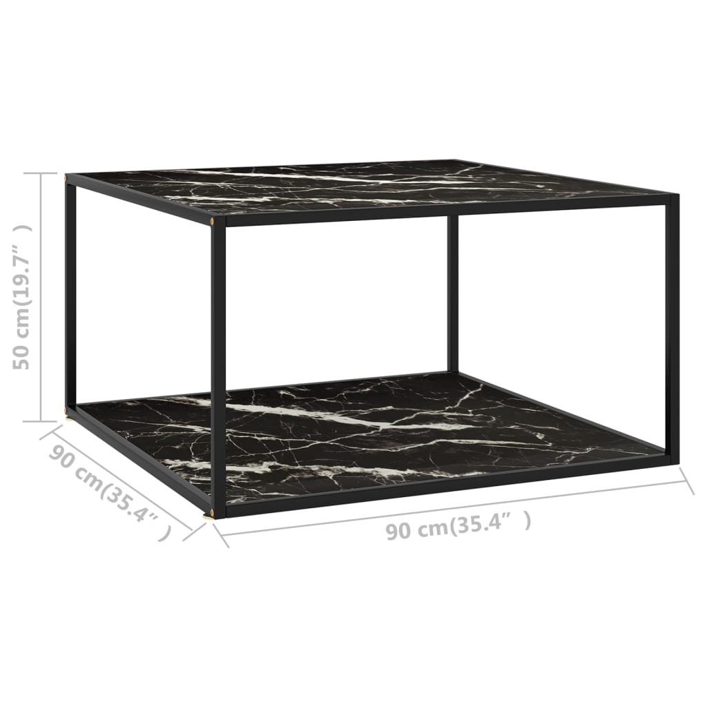 vidaXL Mesa de centro 90x90x50 cm preto com vidro marmorizado preto