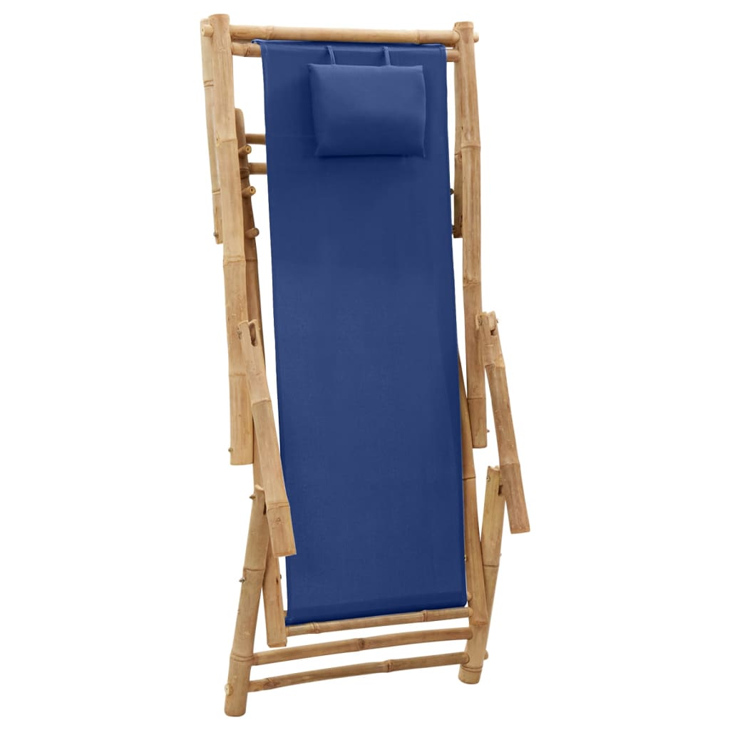 vidaXL Cadeira de terraço de bambu e lona azul-marinho