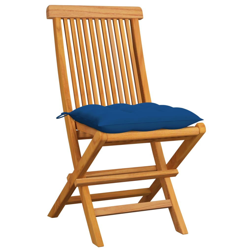 vidaXL Cadeiras de jardim c/ almofadões azuis 6 pcs teca maciça