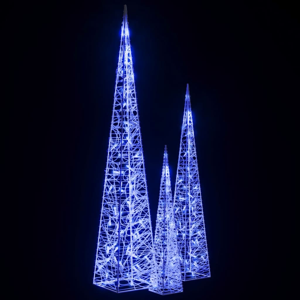 vidaXL Conj. cones decorativos c/ LEDs azuis acrílico 60/90/120 cm