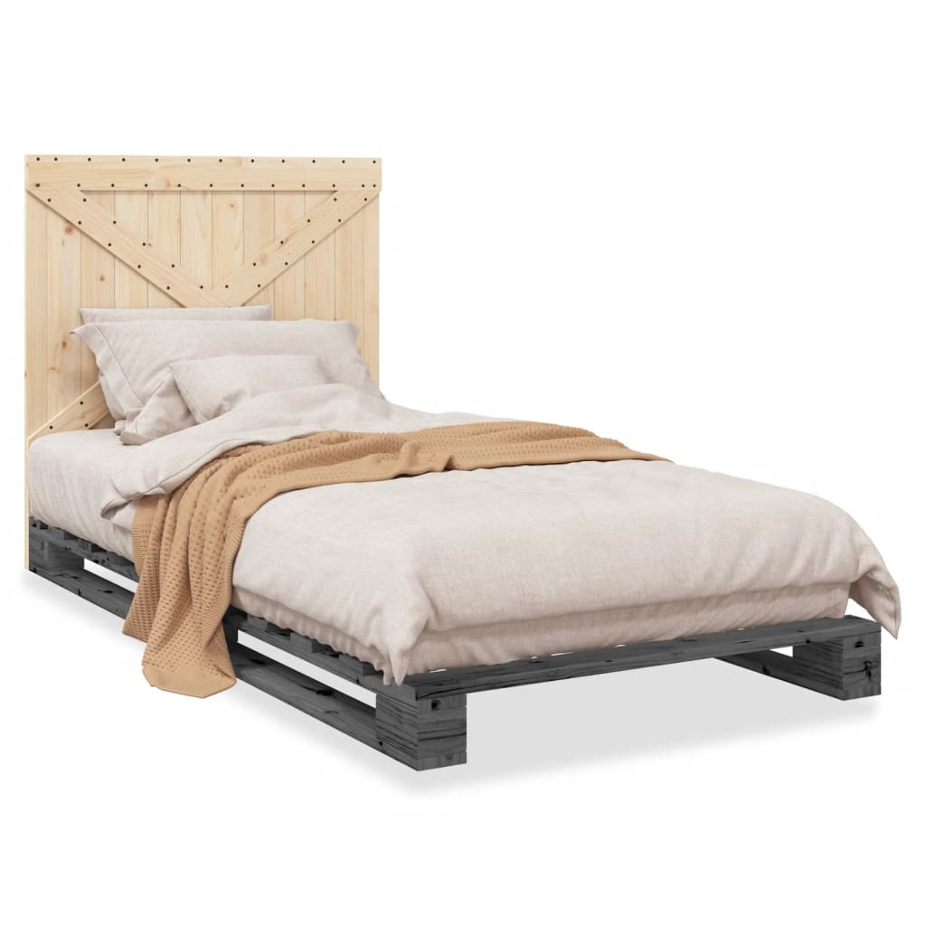 vidaXL Estrutura de cama com cabeceira 100x200cm pinho maciço cinza