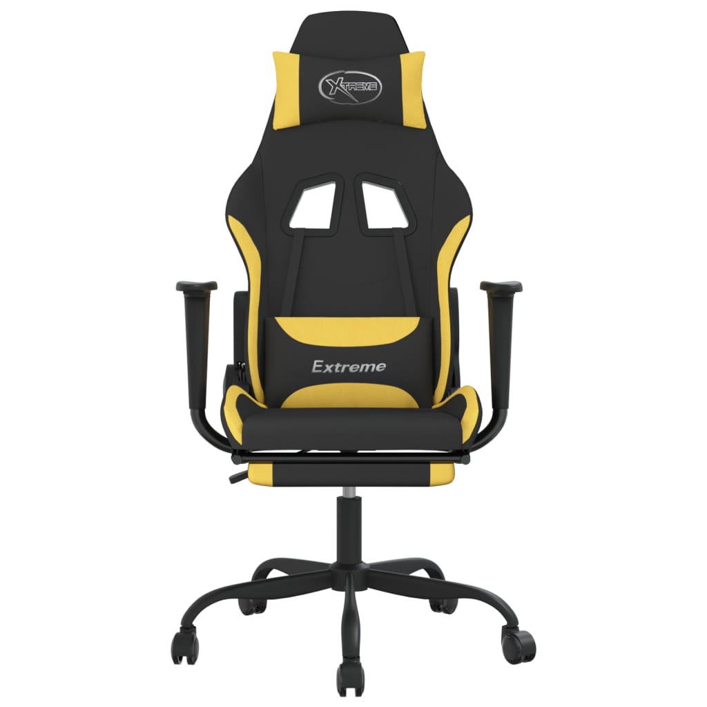 vidaxL Cadeira de gaming com apoio de pés tecido preto e amarelo