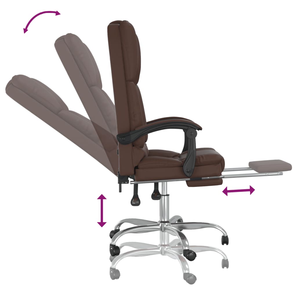 vidaXL Cadeira escritório massagens reclinável couro artif. castanho