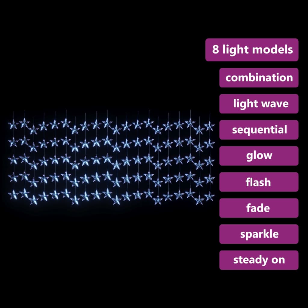 vidaXL Cortina de iluminação c/ estrelas 500 luzes LED 8 funções azul