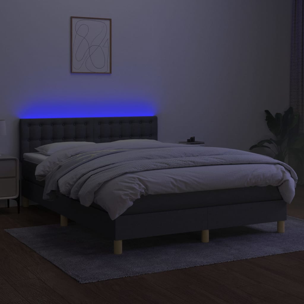 vidaXL Cama box spring c/ colchão e LED 140x200 cm tecido cinza-escuro