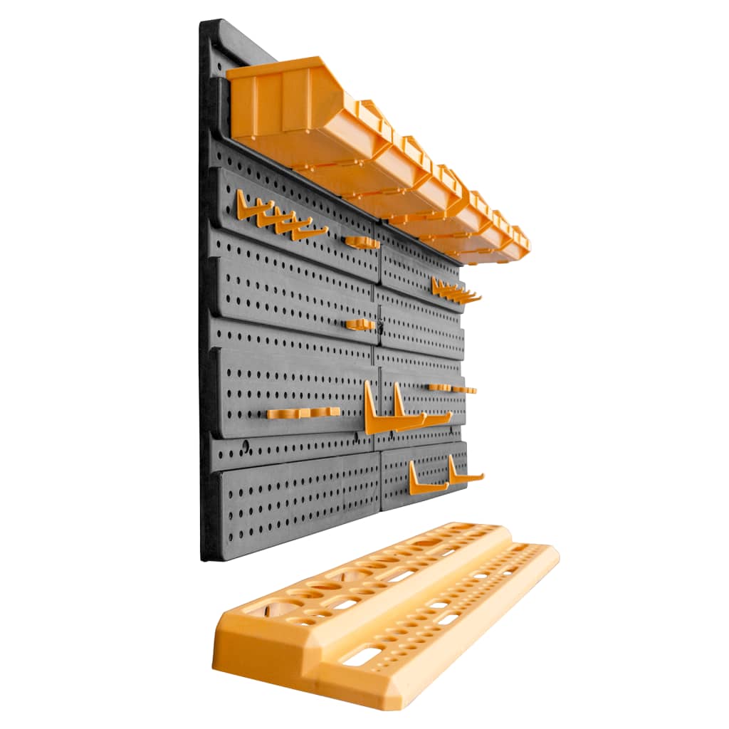 vidaXL Parede para ferramentas 26 suportes ferramentas 646x385 mm PP