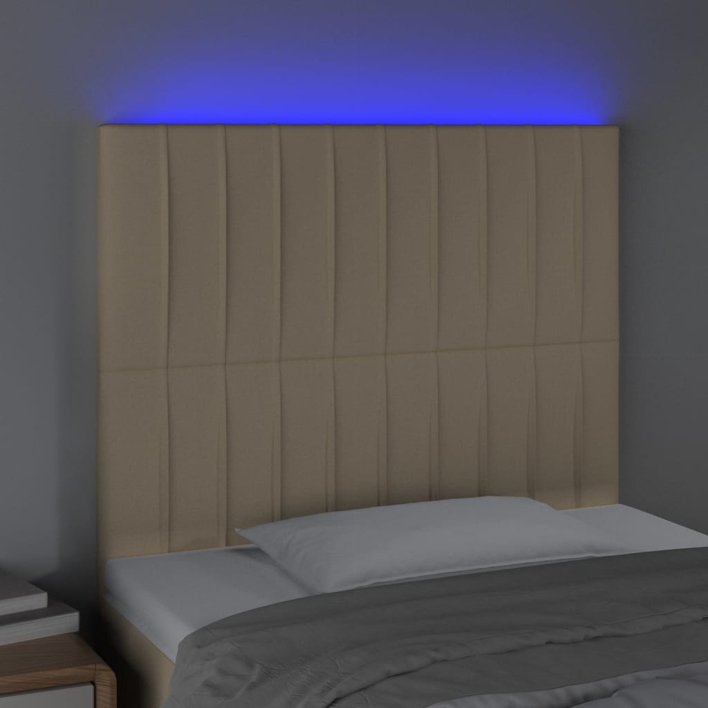 vidaXL Cabeceira cama c/ LED tecido 100x5x118/128 cm crème