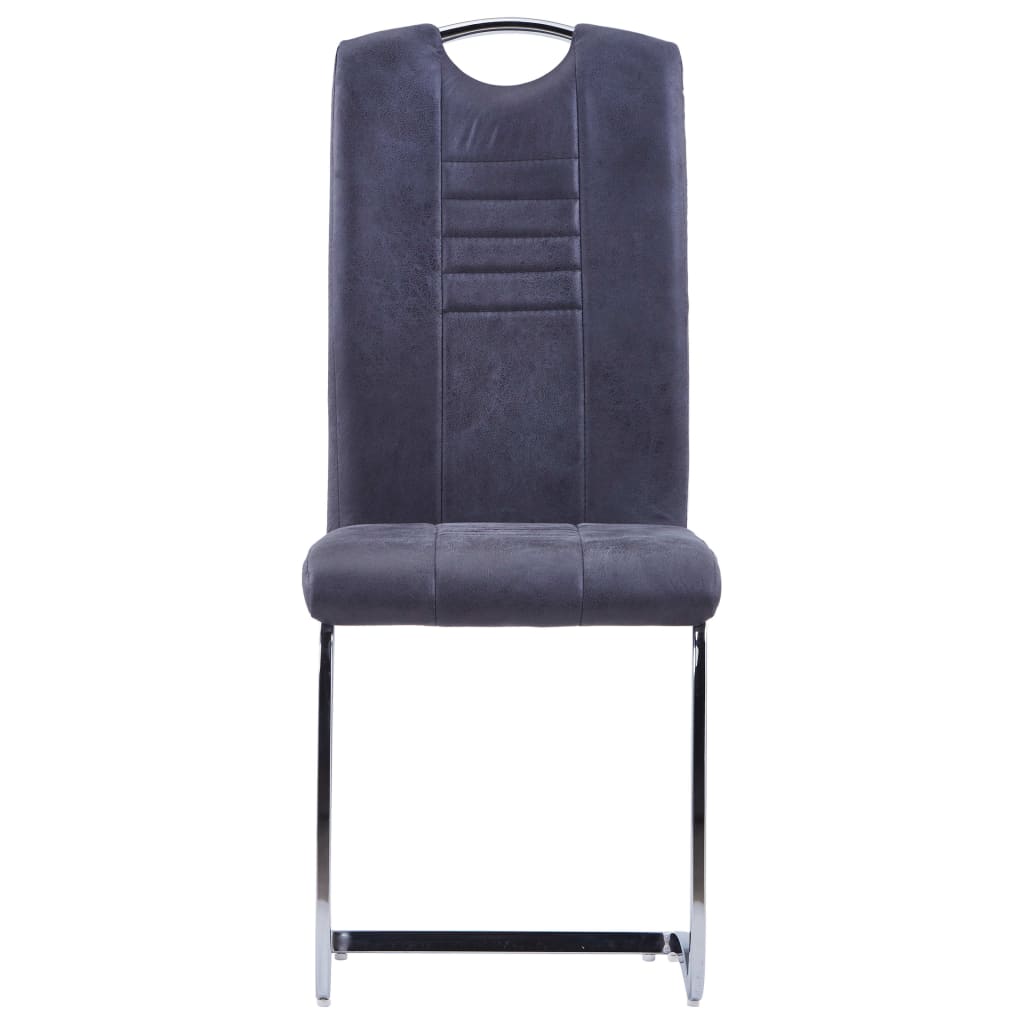 vidaXL Cadeiras de jantar cantilever 4 pcs camurça artificial cinzento