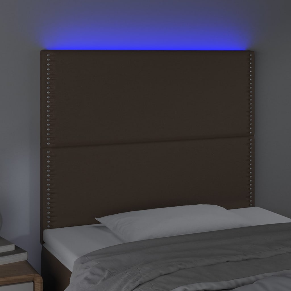 vidaXL Cabeceira cama c/ LED 90x5x118/128cm couro artificial castanho