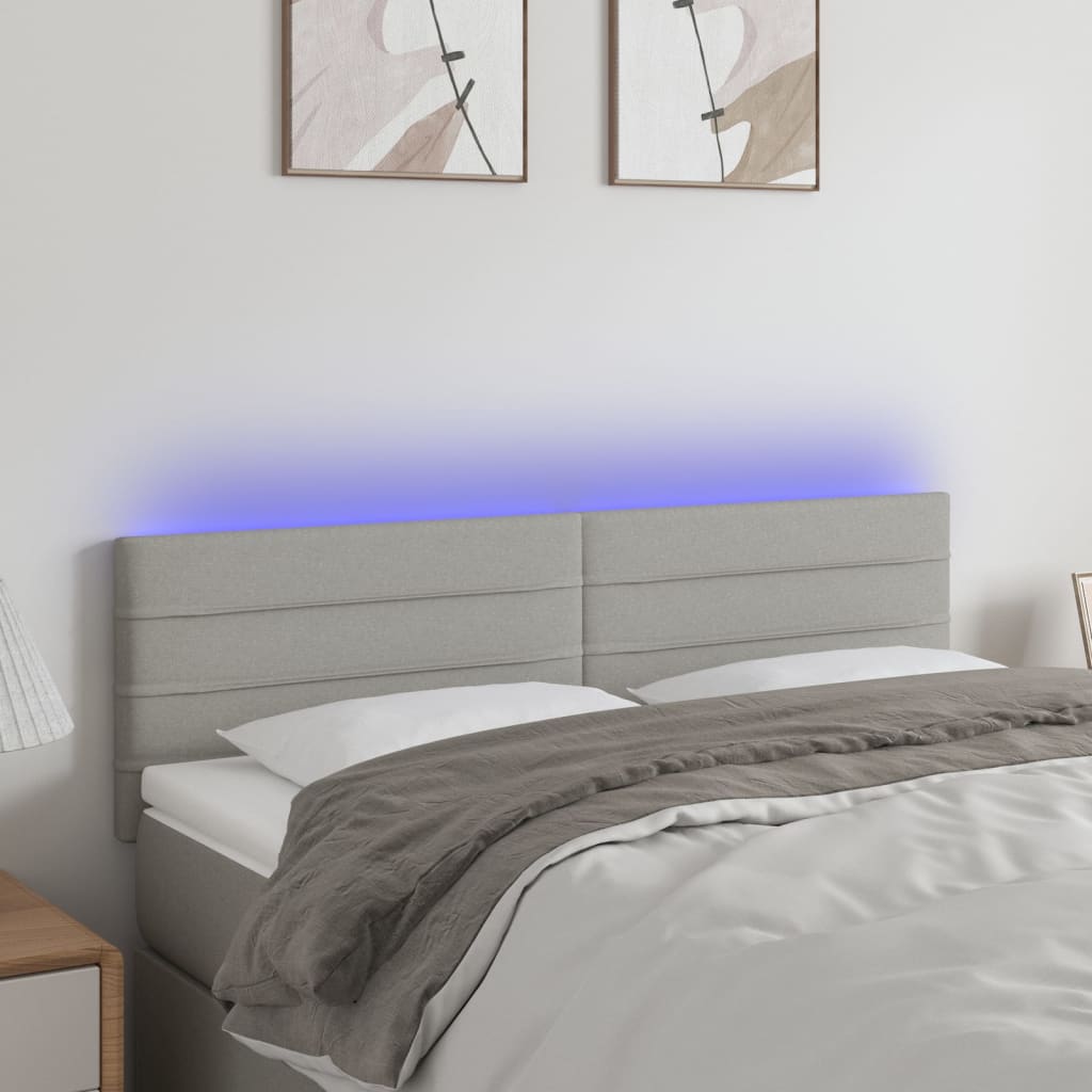 vidaXL Cabeceira de cama c/ luzes LED tecido 144x5x78/88cm cinza-claro