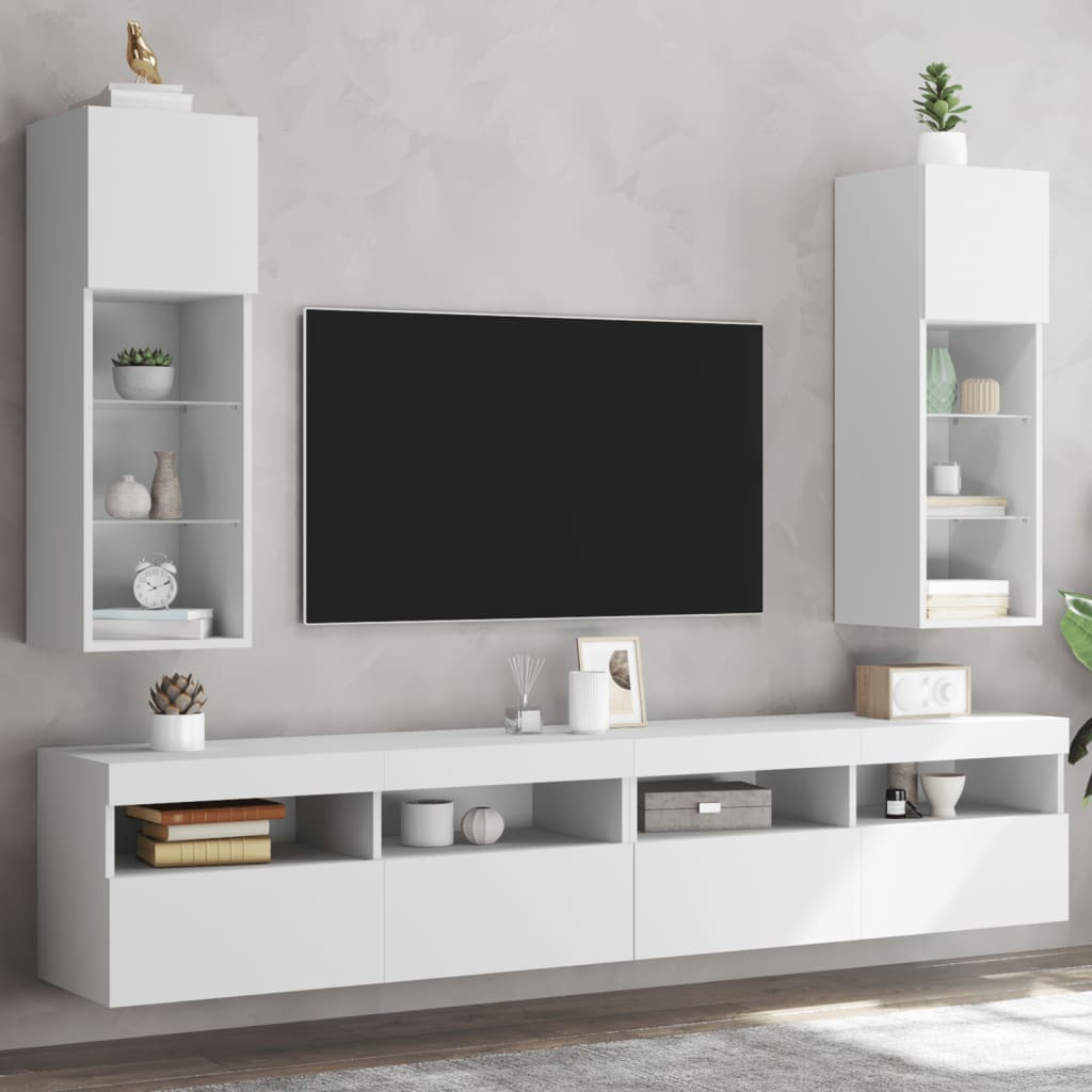 vidaXL Móveis de TV com luzes LED 2 pcs 30,5x30x90 cm branco