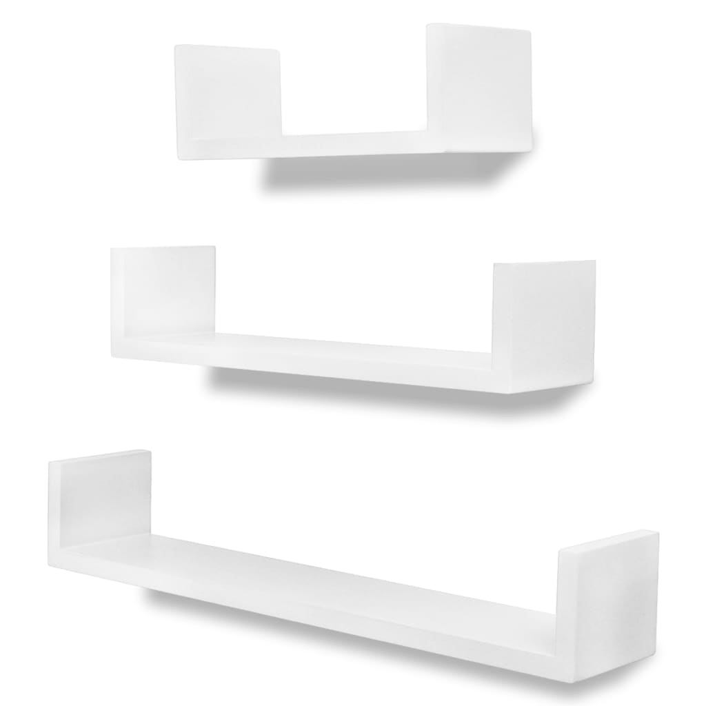 Conjunto 3 prateleiras de parede em forma de U MDF branco