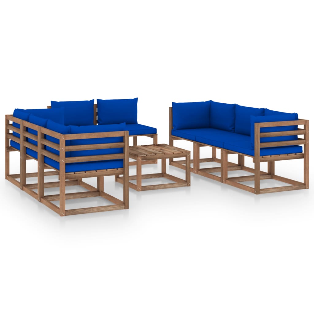 vidaXL 9 pcs conjunto lounge para jardim com almofadões azuis