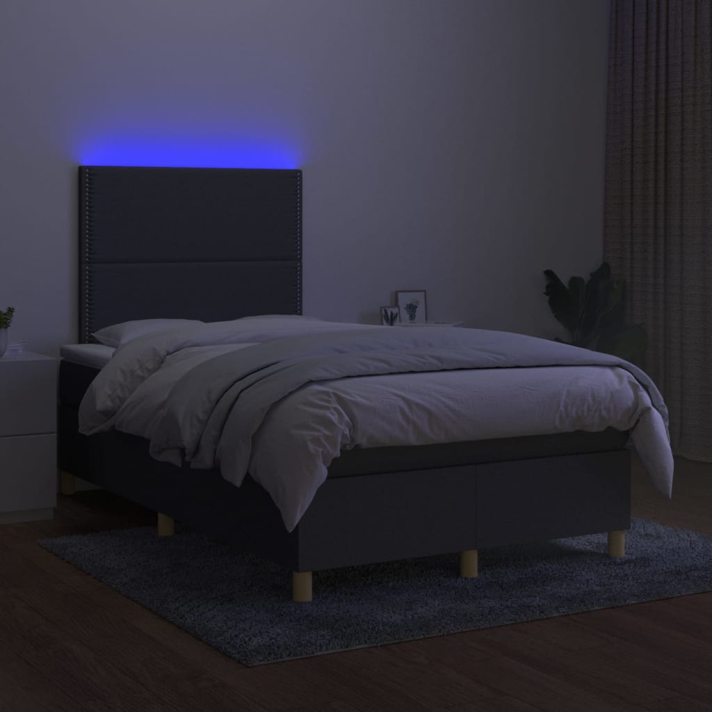 vidaXL Cama box spring c/ colchão e LED 120x200 cm tecido cinza-escuro