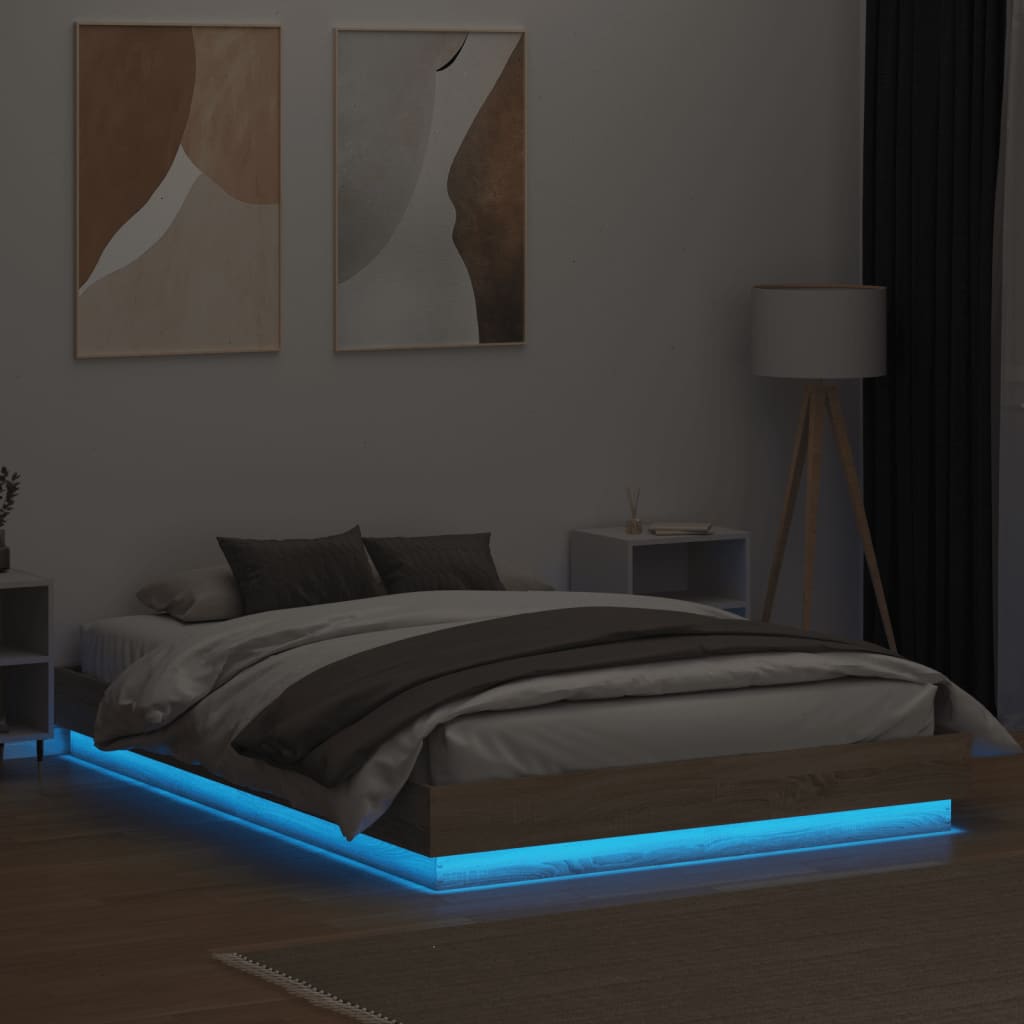 vidaXL Estrutura de cama com luzes LED 160x200 cm carvalho sonoma
