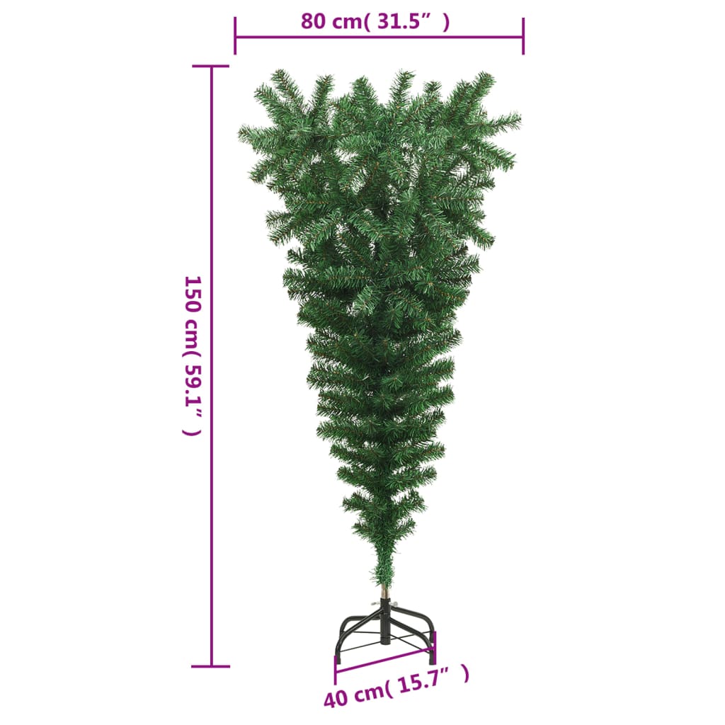 vidaXL Árvore de Natal artificial invertida com suporte 150 cm verde