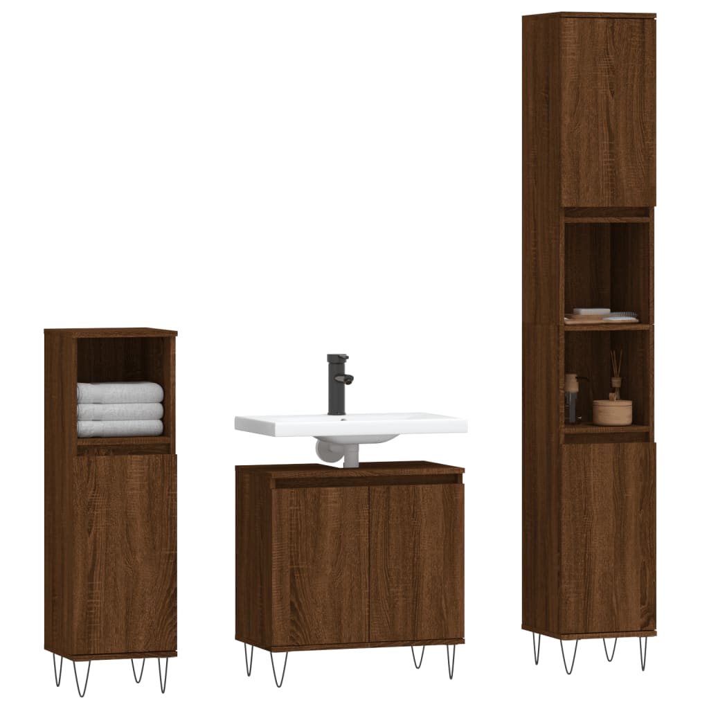 vidaXL 3 pcs conj. móveis WC derivados madeira cor carvalho castanho