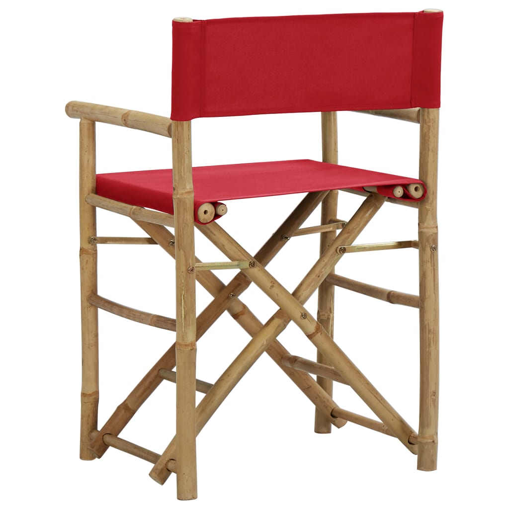 vidaXL Cadeiras de realizador dobráveis 2 pcs bambu e tecido vermelho