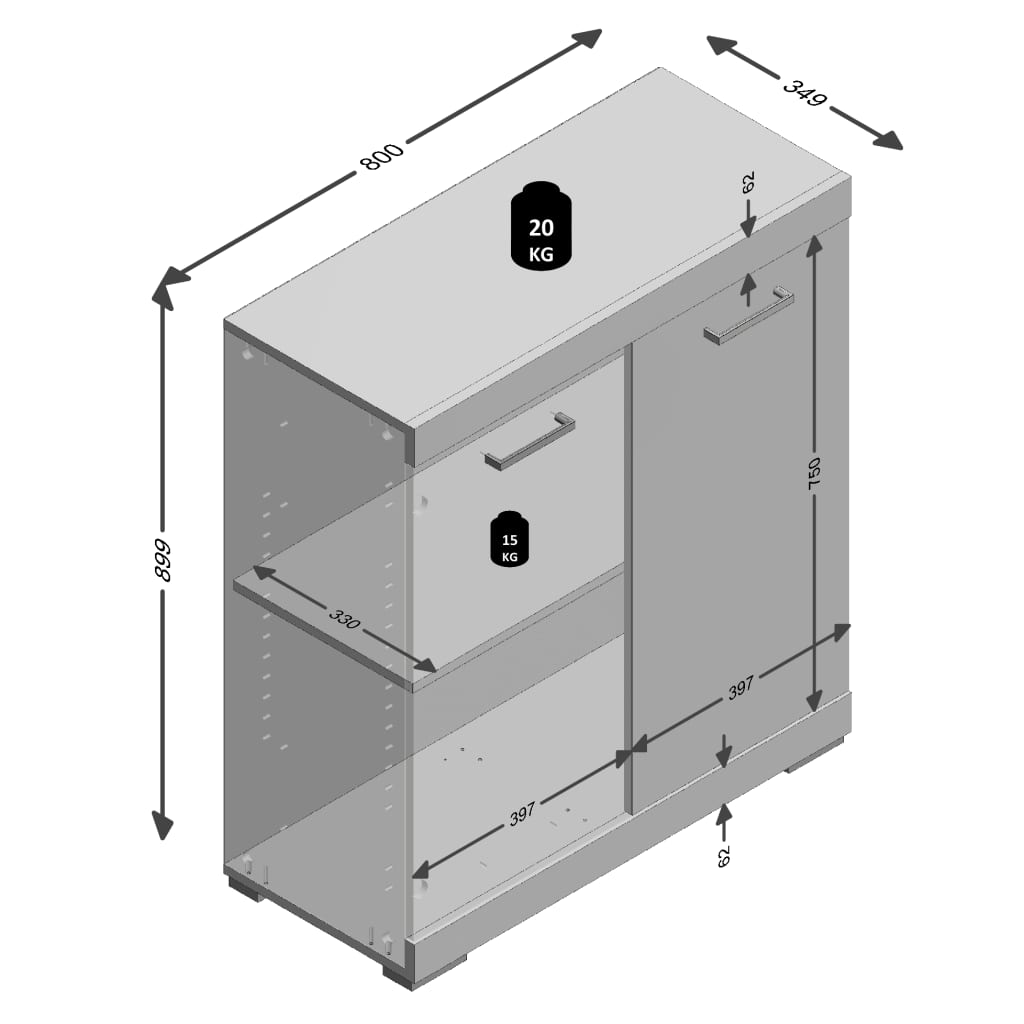 FMD Cómoda com 2 portas 80x34,9x89,9 cm branco e cinzento cimento