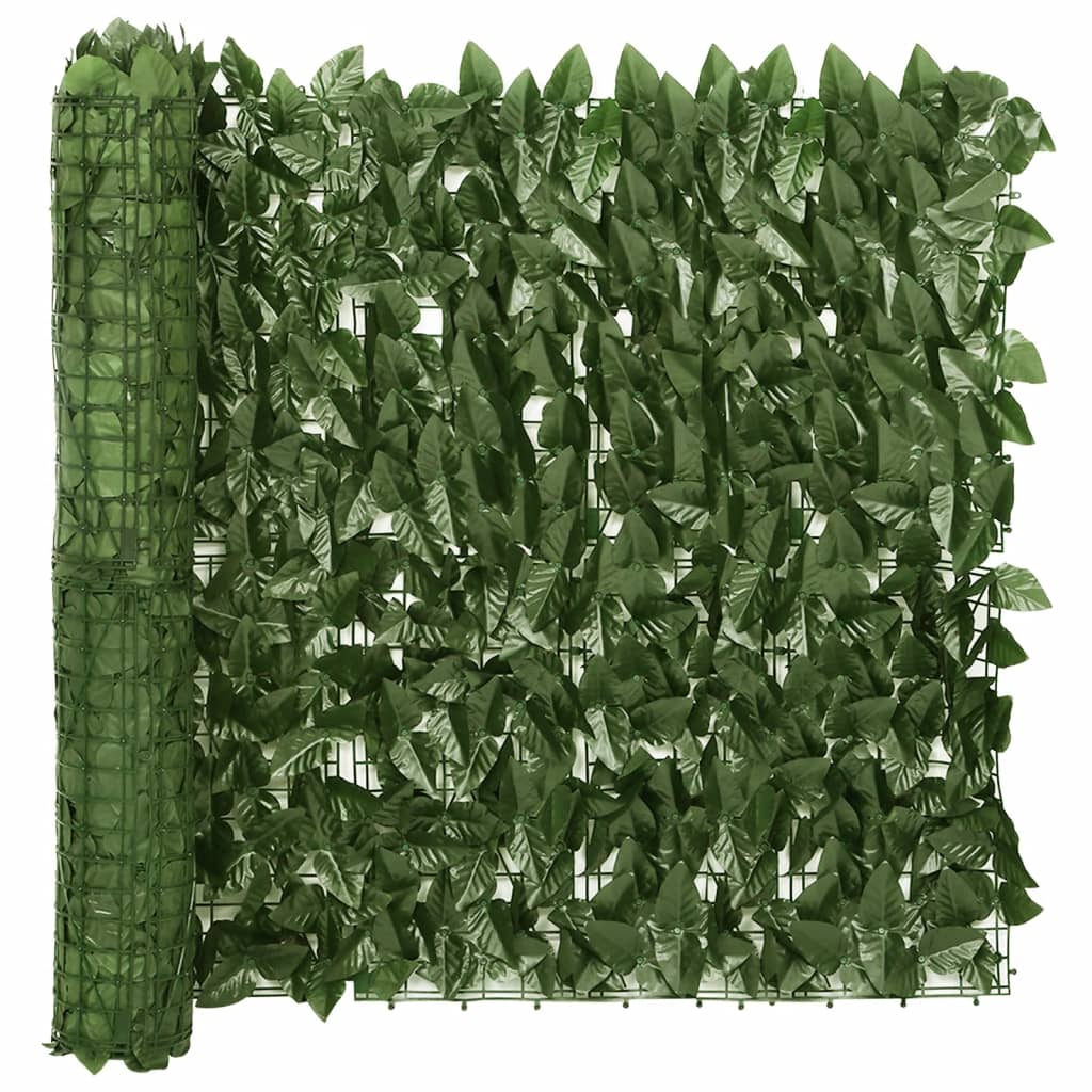 vidaXL Tela de varanda com folhas verde-escuras 300x75 cm