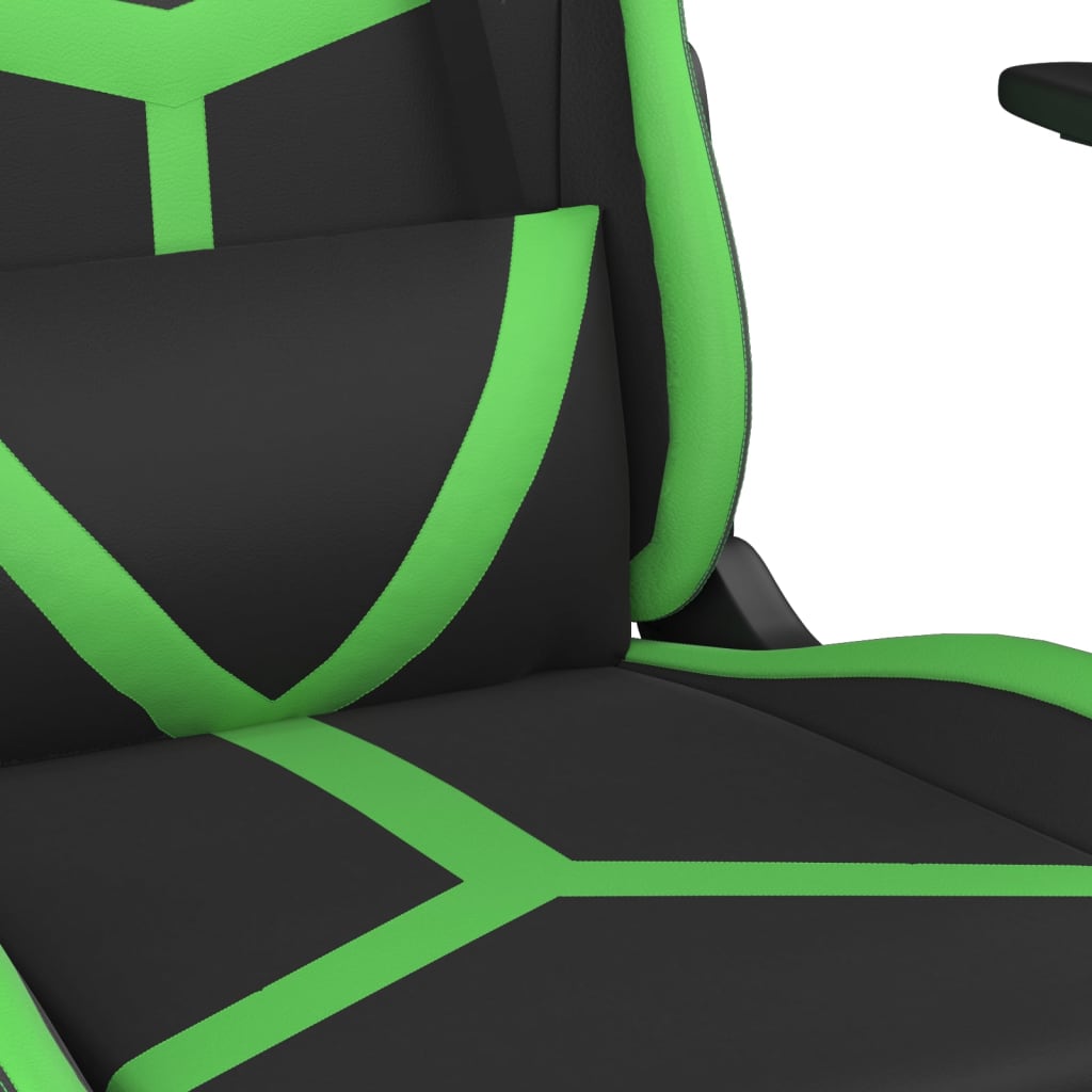 vidaXL Cadeira gaming c/ apoio pés couro artificial preto e verde