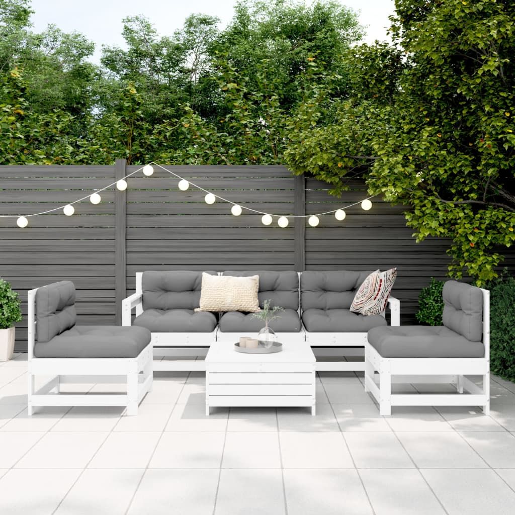 vidaXL 6 pcs conjunto sofás de jardim madeira de pinho maciça branco